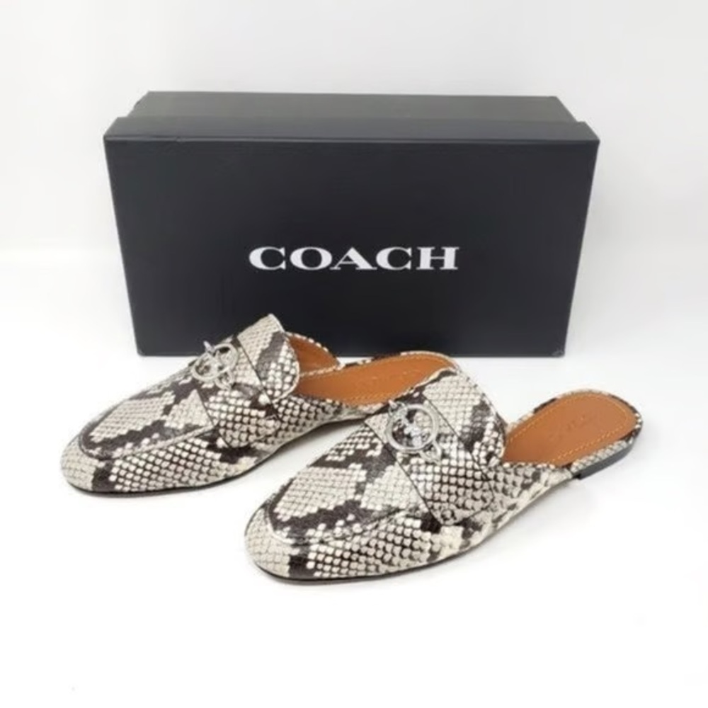 Coach Snakeskin Pattern Mules in Black and Cream